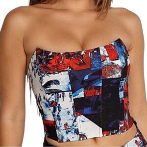 Tiger Mist Multicolor Patchwork Corset Top, size XS, worn once